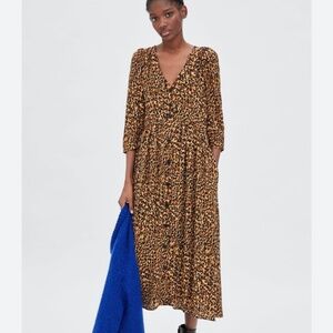 Zara animal print v neck midi dress